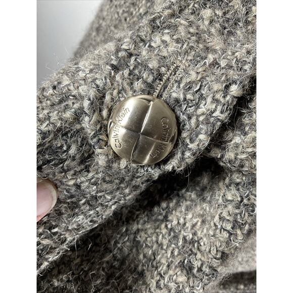 Calvin Klein Women’s Tweed Wool Belted Military Pea Coat size 10 Knit Collar - Picture 14 of 14